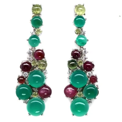 925 Sterlingsilber Grüner Achat, Rubin,Peridot & Cubic Zirkonia Ohrringe - Bild 1 von 4