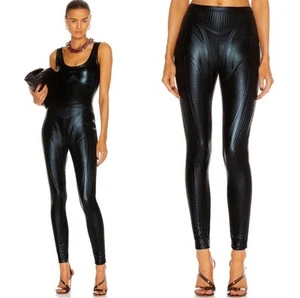 MUGLER Black Embossed Jersey Stretch Pull On Leggings - US 2 - Picture 1 of 7