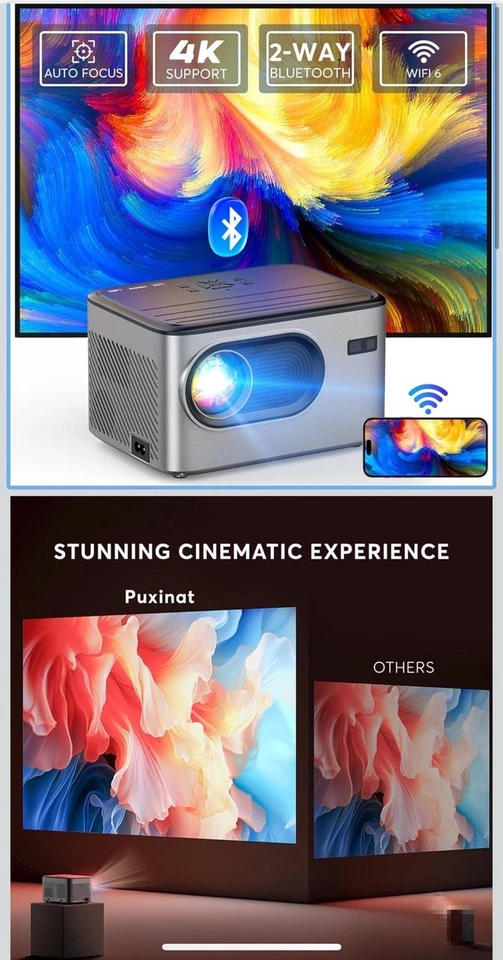 Puxinat MiniBeamer 【Autofokus/Trapezkorrektur 6D/4P】 20000L Native 1080P - Bild 1 von 1