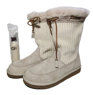 全新 UGG Suburb 钩针编织冬季靴 女式 尺寸 9 皮革羊皮针织 W 清洁器 — 第 1/4 张图片