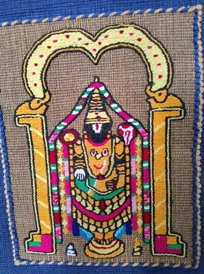 Dios hindú Balaji colgante textil obra de arte de la deidad presidenta templo Venkateswara Foto 1 de 4