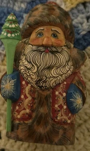 Signed Vintage Carved Hand Painted Russian Santa 6in. tall - Picture 1 of 5