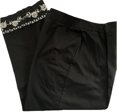 Requisitos Pantalones al Tobillo Mezcla Algodón, Talla 12, Negro, Bordados Pierna Ancha Foto 1 de 4