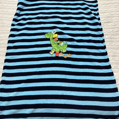 Taggies Dinosaur Blue Striped Blanket 30x40 Inches Soft  - Image 1 of 4