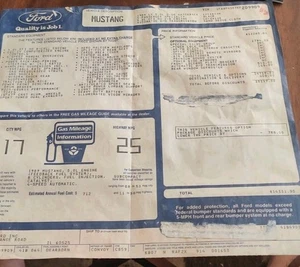 1989 Ford 5.0 Mustang Original window sticker SEE PHOTOS FOR DETAILS  - Foto 1 di 5