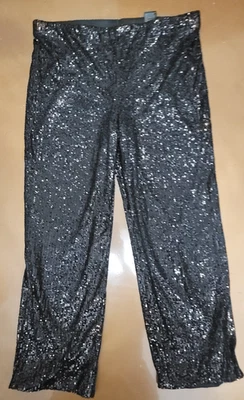 H&M 黑色亮片裤 XL 码弹力腰围 38-50 内缝 29.5 — 第 1/2 张图片