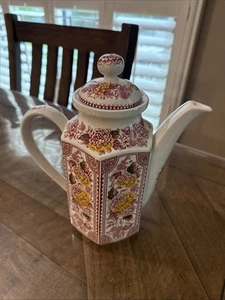 Vintage RIDGWAY Canterbury Red Multicolor 6 Sided TEAPOT - Picture 1 of 8