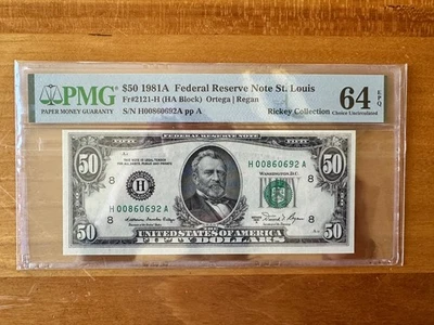 DBR 1981-A $50 FRN St. Louis Fr. 2021-H PMG 64 EPQ Serial H00860692A - Image 1 of 2