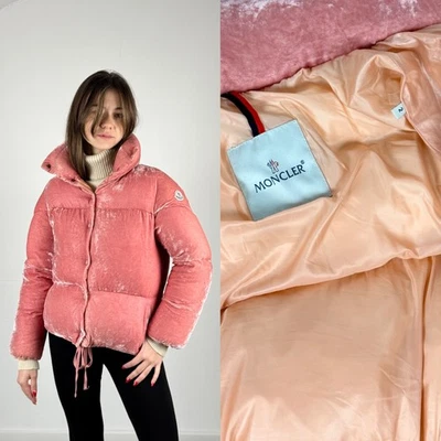 MONCLER GOOP Cercis выстеганная розовый бархат гуся вниз короткая куртка пальто размер 2 - Изображение 1 из 4