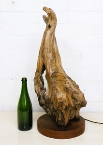 Antique Wood Table Lamp Salvaged Wooden Sculptural Wood Art Mood Lighting Unique - Picture 1 of 20
