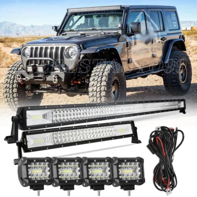 52" LED Light Bar + 22“ + 4X4'' 60W Pods Combo for Jeep Wrangler JK 07-18 - Image 1 of 4