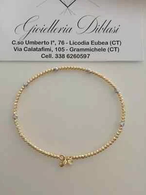 18K YELLOW WHITE GOLD RIGID BRACELET 2 MM THICKNESS DIAMOND CUT SPHERES, BALLS - Image 1 of 4