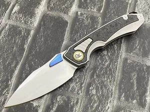 QK Rihe Design QK001 Klappmesser 14C28N Klinge Titan/CF Griff Nockenmesser - Bild 1 von 11