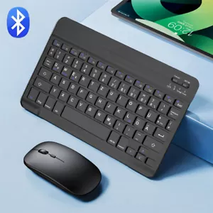 BLUETOOTH TASTATUR KABELLOS KEYBOARD INKL. WIRELESS MAUS FÜR PC TABLET QWERTZ - Bild 1 von 12