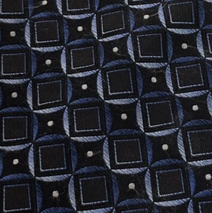 Platinum Designers Men's Tie Black Blue Geometric 100% Silk - Picture 1 of 7