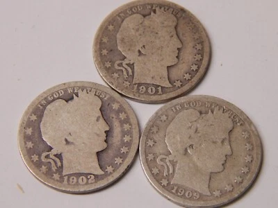 Three Barber 1/2 dollar coins, 1901, 1902, 1909 - Image 1 of 4
