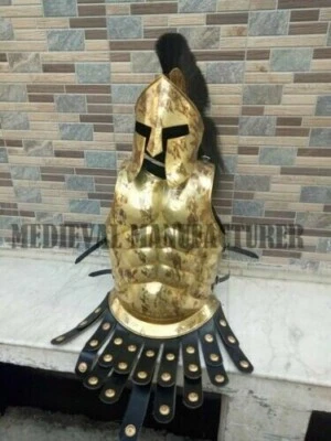 Antique Medieval W/ Black Plume Helmet X-Mas Roman Muscle Armor Jacket Brass - Image 1 of 4