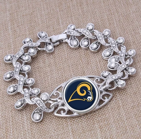 Los Angeles Rams Football Charm Clasp Bracelet Tibetan Silver Rhinestones Cover