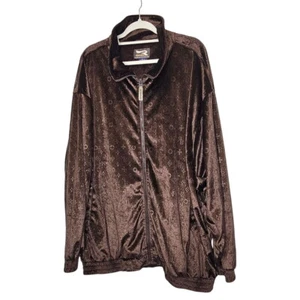 Velvet Chocolate Brown Raw Blue Mens Jacket 5XL Full Zipper Front Y2K 90s - Picture 1 of 8