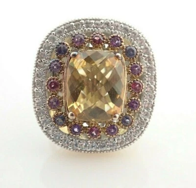Anillo Sima K Diseñador Cuarzo Miel Multi Piedras Preciosas 2 Tonos Plata Esterlina Talla 6 Foto 1 de 4