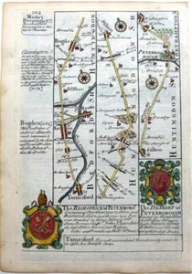 BEDFORDSHIRE HUNTINGDON PETERBOROUGH BY EMANUEL BOWEN c1720 GENUINE ANTIQUE MAP - Picture 1 of 6