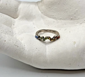 Sterling Silver Pride Rainbow Stack Ring - 925 Mark Size 5.25 Missing 1 Gem - Picture 1 of 6