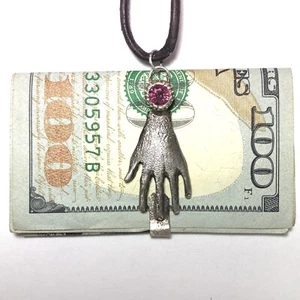 24 Ct Tw Natural Bubble Gum Pink Tourmaline Sterling Sliver Money Clip Pendant - Picture 1 of 10