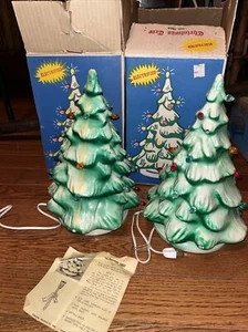 Pair Of Vintage Union Products 12 Inch Blow Mold Christmas Tree  - Picture 1 of 18