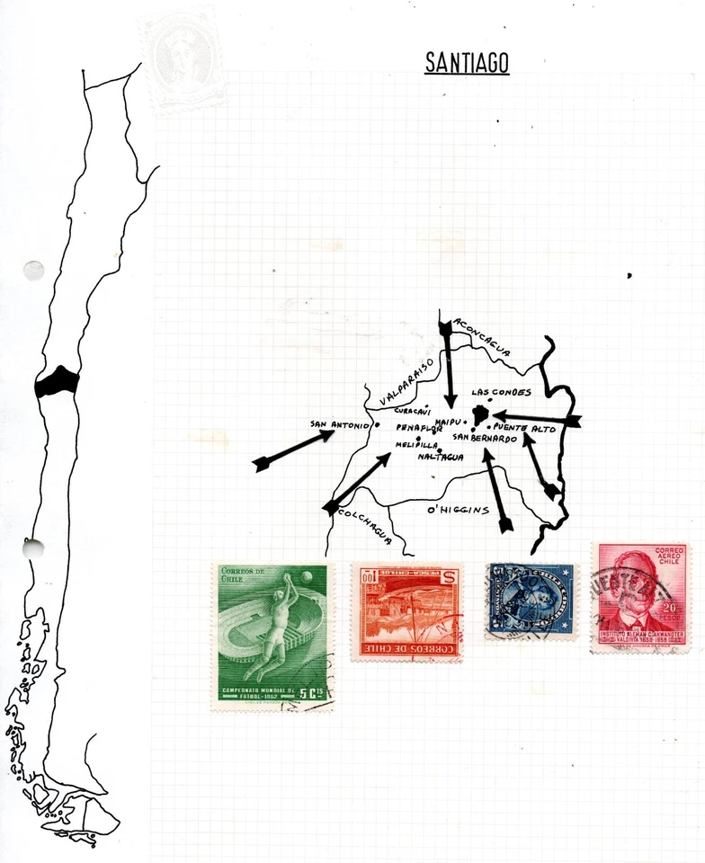CHILE, ESTAMPILLAS CON MATASELLOS SANTIAGO, R.M.  ( PFO-098 ) - Image 1 of 1