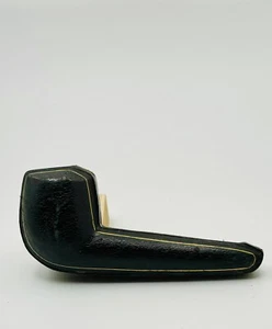 Antique 5” Black Vintage Red Velvet Lined Pipe Case With Gold Colored Accent - Picture 1 of 6
