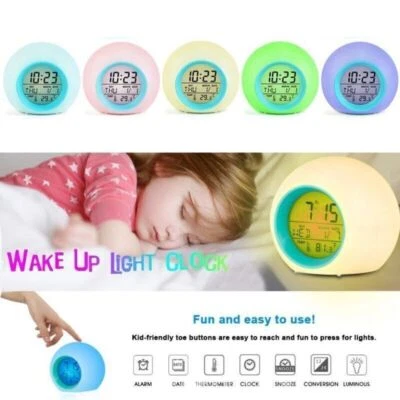 Kids Digital Alarm Clock LED 7 Color Changing Night Light Clock Wake Up Clock - Image 1 of 4