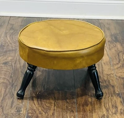 Vintage Mid Modern Century Gold Naugahyde Round Step Foot stool - Image 1 of 4