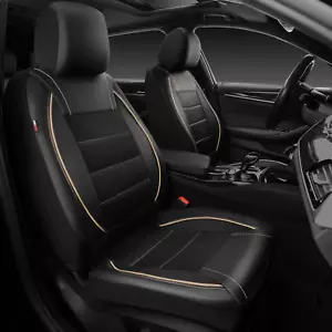 Universal FIT Piping Leather Two Front Seat Covers, Waterproof Faux Leather for - Picture 1 of 12