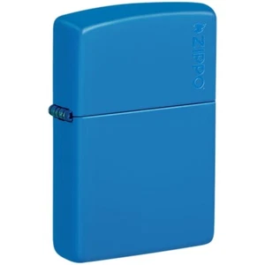 NEW ZIPPO PETROL LIGHTER SKY PLAIN BLUE MATTE LOGO DESIGN WINDPROOF Z48628ZL - Picture 1 of 3