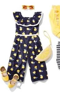 Girls Janie and Jack Navy Lemon Jumpsuit Size 6 with Headband - Picture 1 of 4