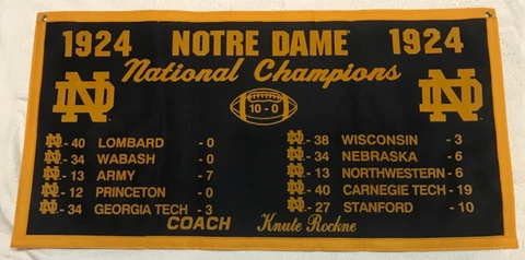 Notre Dame Fighting Irish Football NCAA 1924 National Championship Banner Cover