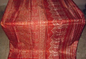 WEARABLE Vintage PAPER ART Silk BLEND CRISP Sari Saree PS7 Off-White Orange S352 - Picture 1 of 2