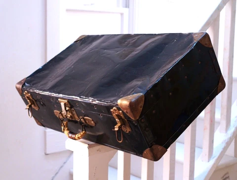Beautiful Black Metallic Vintage Antique Travel Decor Suitcase by Worcester T&S Cover
