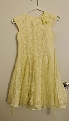 Beautiful Jona Michelle Girls Party/Wedding Yellow Lace Dress Size 12 - Image 1 of 4