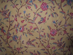 Brunschwig & Fils, Nanou, Floral With Birds, BTY, Color Red/ and Bue on Almond - Picture 1 of 2