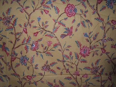 Brunschwig & Fils, Nanou, Floral With Birds, BTY, Color Red/ and Bue on Almond - Image 1 of 2