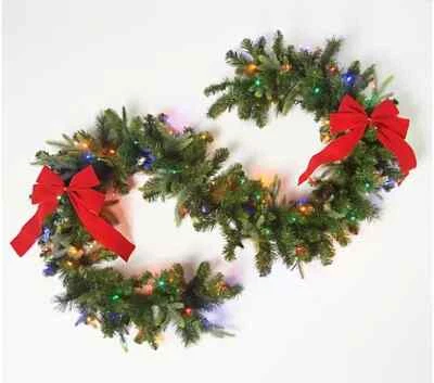 Bethlehem Lights 9' Green Overlit Garland with Bows - Image 1 of 4
