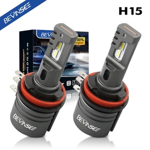 Bevinsee 2x H15 LED Headlight Bulbs High Beam DRL Bright White 50W 6000LM Bulb - Picture 1 of 10