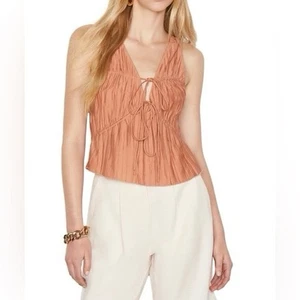 NEW FRAME $348 CINCHED CRINKLE V-NECK RAYON TERRACOTTA TANK SMALL - Picture 1 of 5