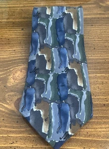 Cocktail Collection Beer Silk Necktie 58” USA Blue Brown Grey Green Abstract - Picture 1 of 3
