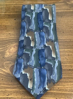 Cocktail Collection Beer Silk Necktie 58” USA Blue Brown Grey Green Abstract - Image 1 of 3