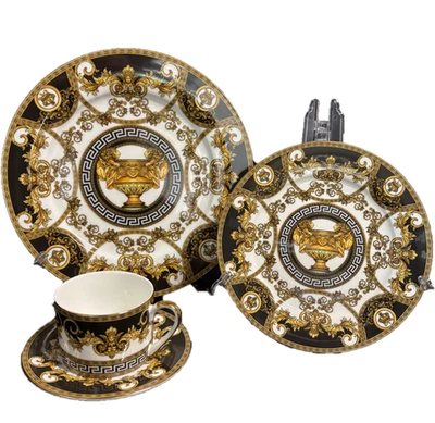 Greek Amphora Versailles Bone China 16 piece Dinner Set in Black/Gold, - Image 1 of 4