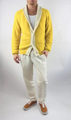 Strickjacke Handgemacht in Peru Baby Alpaka Wolle Regular Fit Schalkragen Gelb - Bild 1 von 4