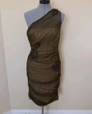 Vestido de fiesta corsé forrado beige de gasa verde seda carmen marc valvo para mujer Y2K 8 Foto 1 de 4