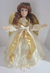 Vintage Porzellan Engel Figur/Baumspitze 16" kastanienbraun rote Haare/blaue Augen hübsch! - Bild 1 von 24